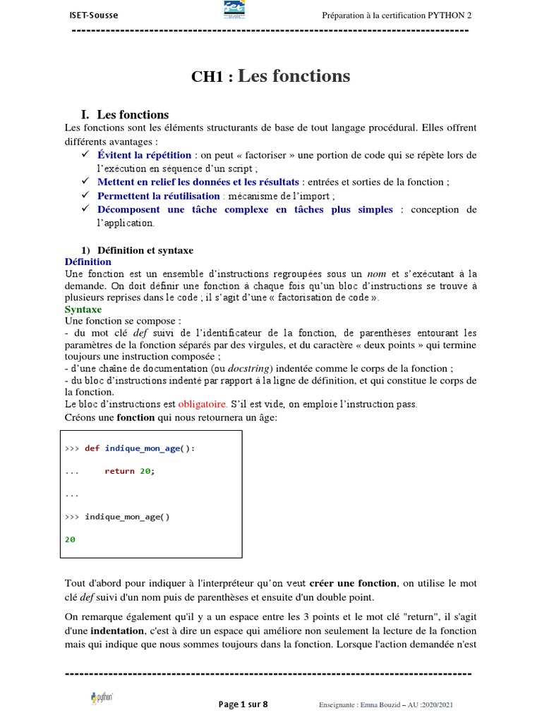 Introduction aux Fonctions en Python | PDF | Python (Langage de ...