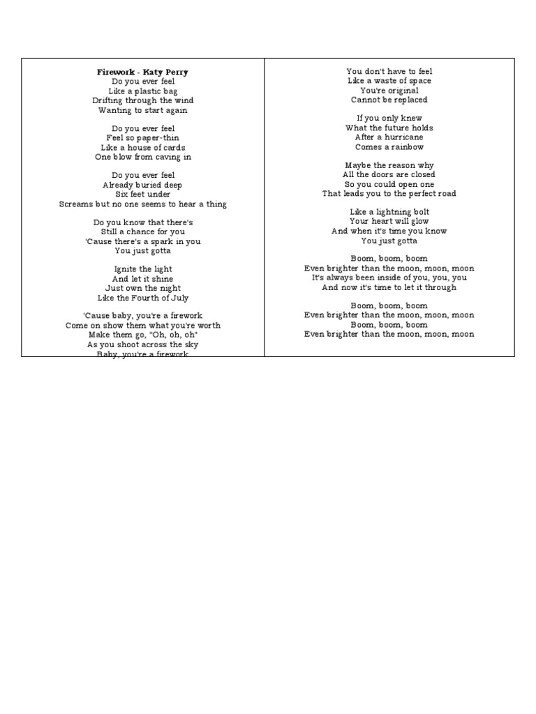 Firework - Katy Perry | PDF