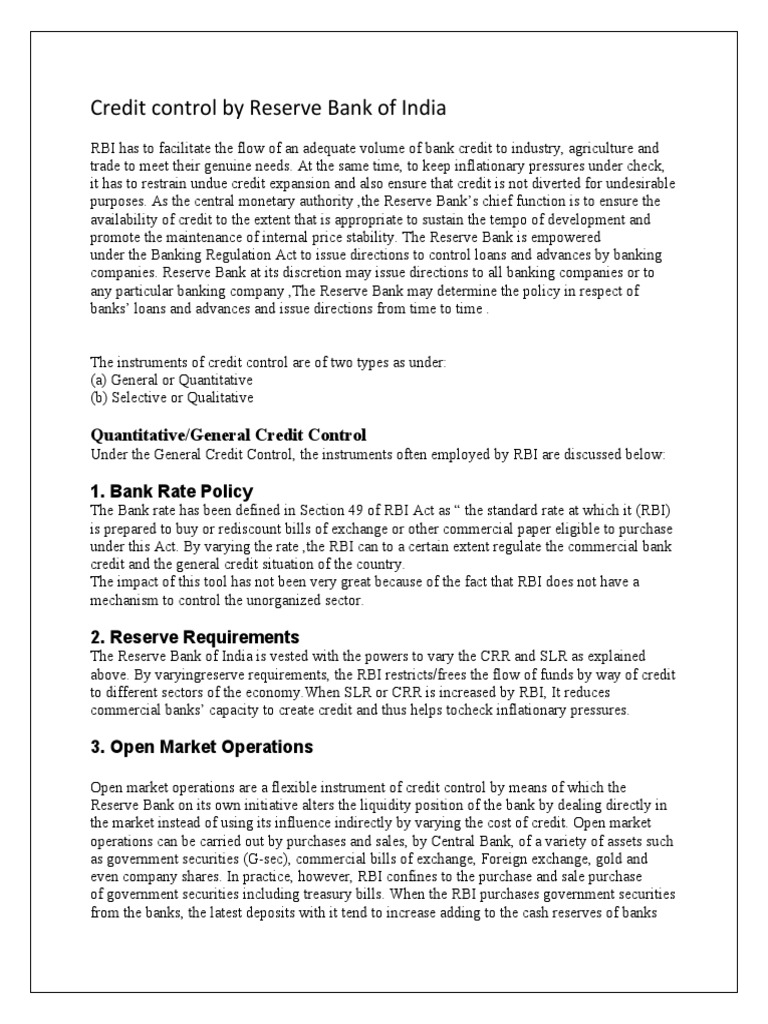 Credit Control by Reserve Bank of India | PDF | Reserve Bank Of India ...
