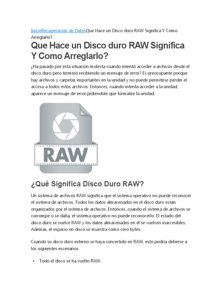 InicioRecuperación de DatosQue Hace Un Disco Duro RAW Significa Y Como Arreglarlo PDF