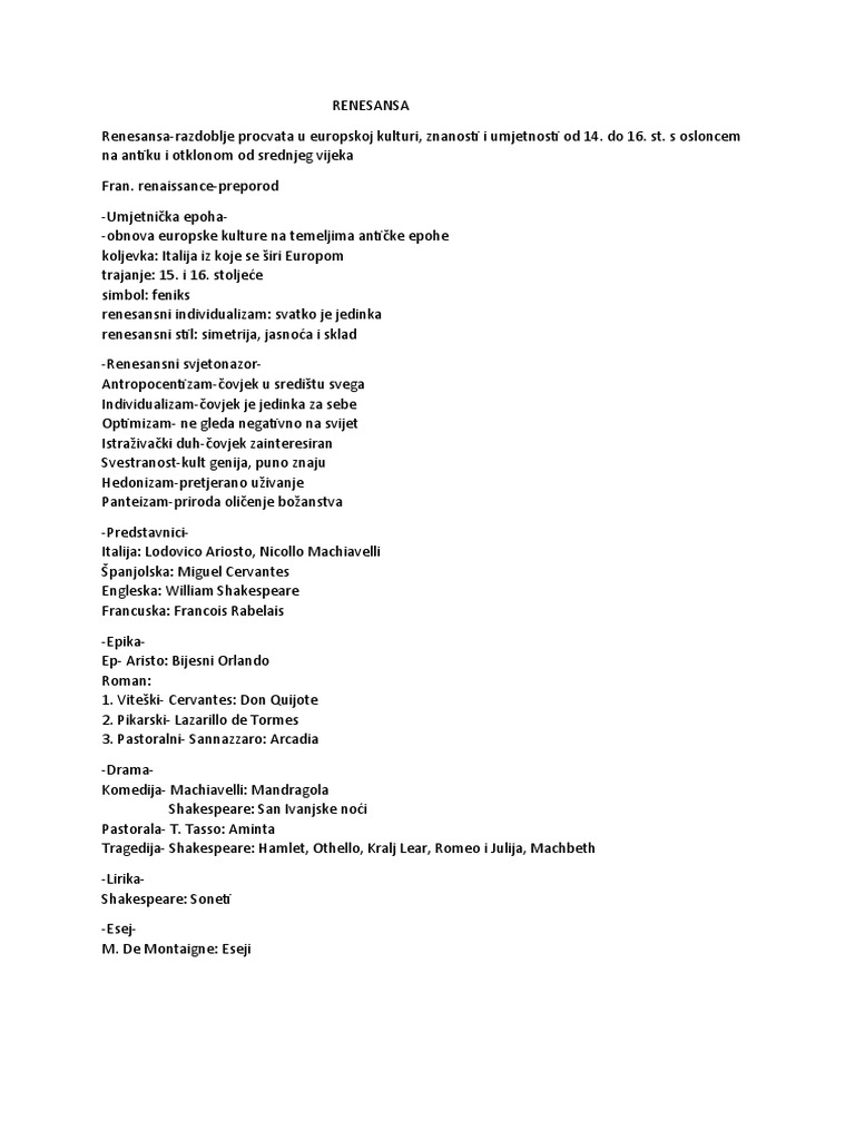 Renesansa I Barok Skripta | PDF