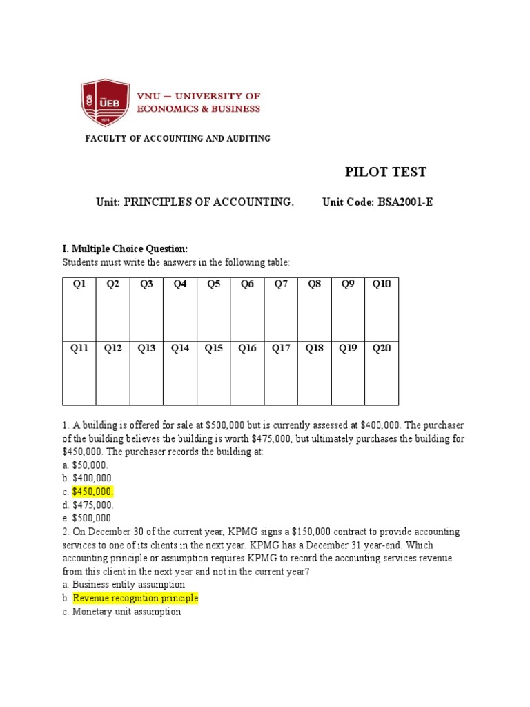 Accounting Principles in Practice: Analyzing Multiple Choice Questions ...