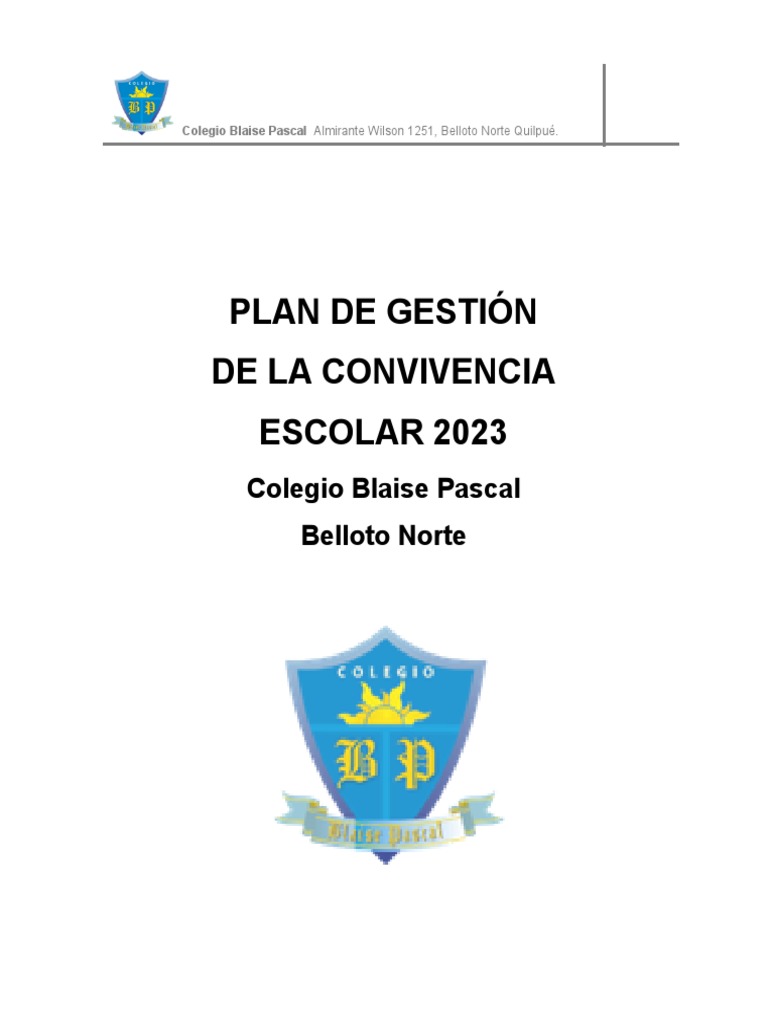 Plan de Convivencia Escolar 2023 | PDF | Maestros | Invalidez