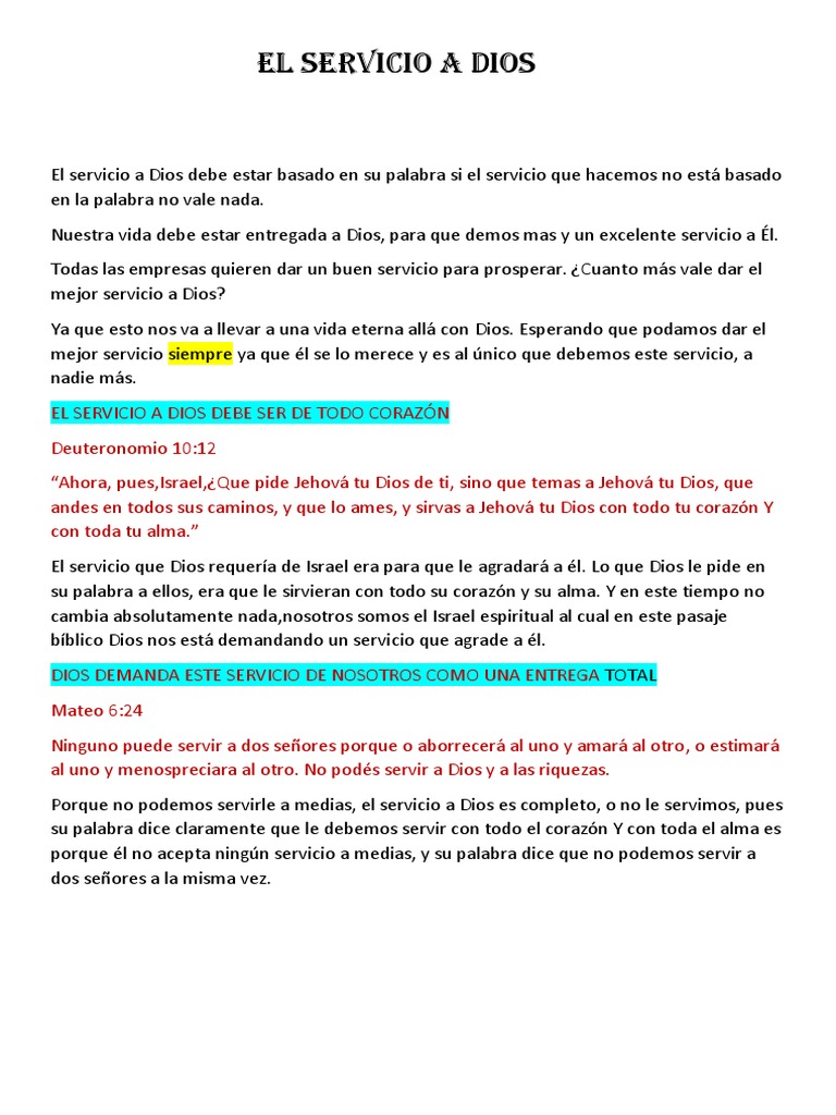 El Servicio A Dios Pdf Dios Evangelio De Mateo
