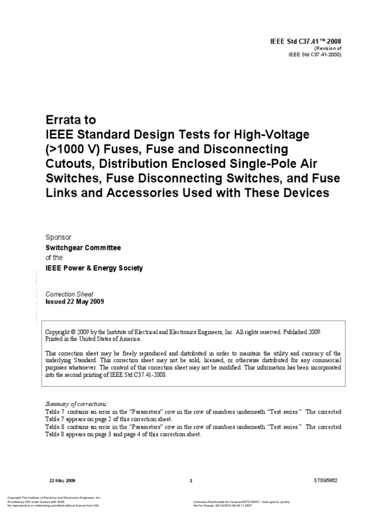 IEEE STD C37.41™-2008: Sponsor of The | PDF | Fuse (Electrical) | Damping