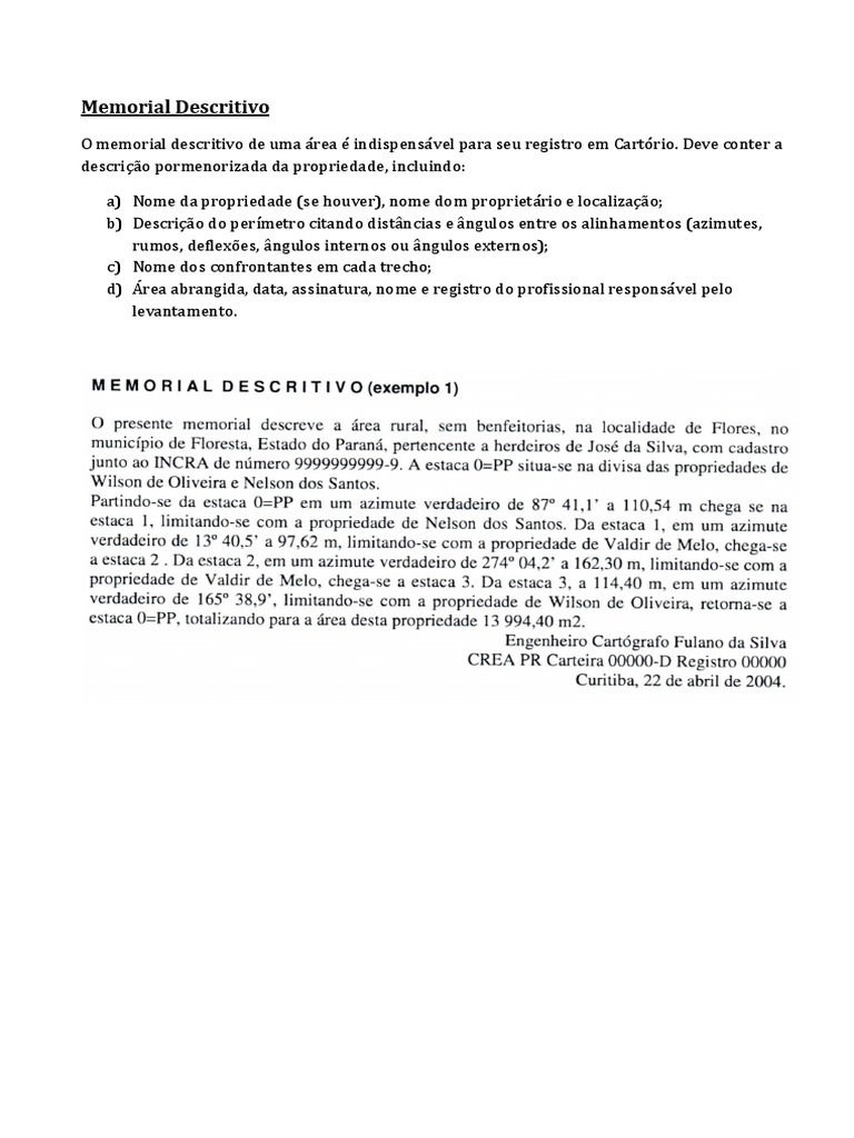 Memorial Descritivo de Propriedade | PDF