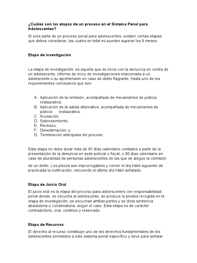 Cuáles Son Las Etapas de Un Proceso en El Sistema Penal para ...