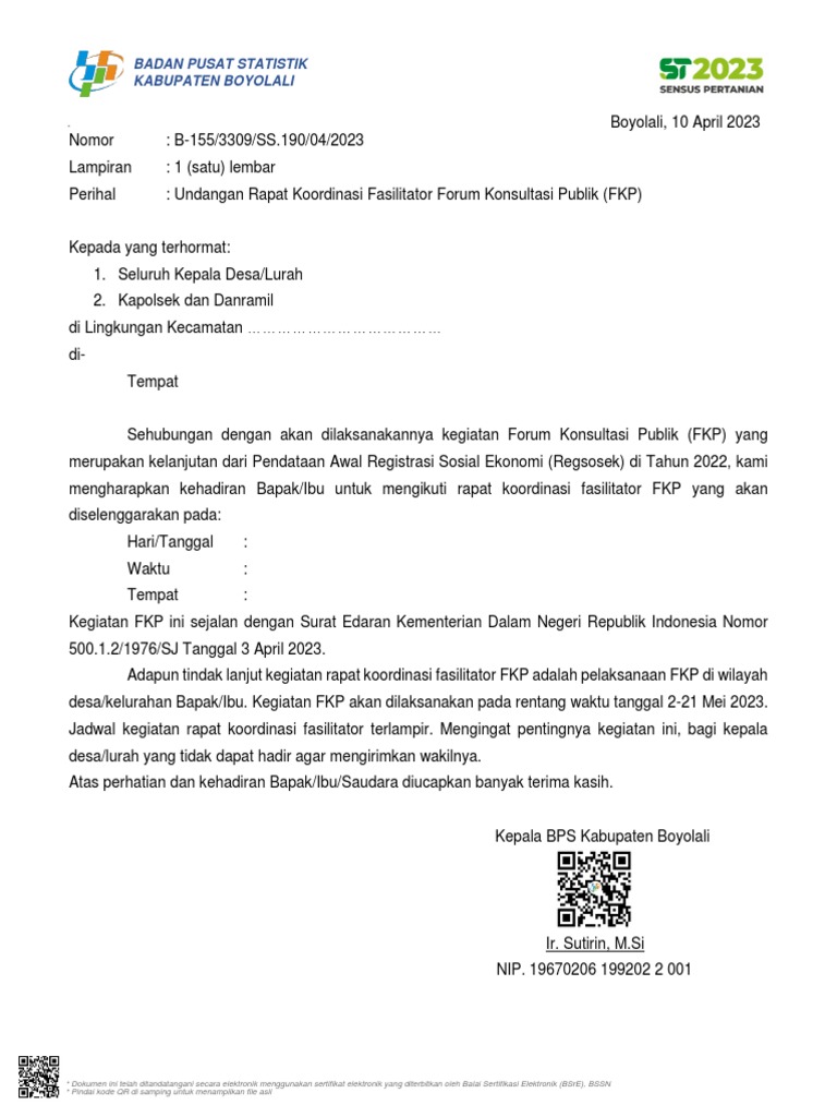 Surat Undangan Rapat Koordinasi Fasilitator FKP | PDF