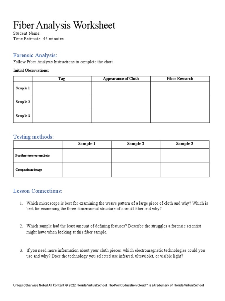 Fiber Evidence Worksheet PDF