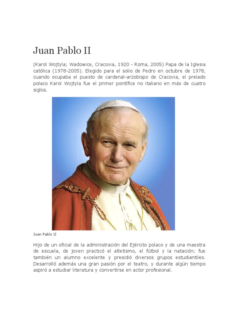 Biografía de Juan Pablo II para niños | PDF | Papa juan pablo ii | Papa