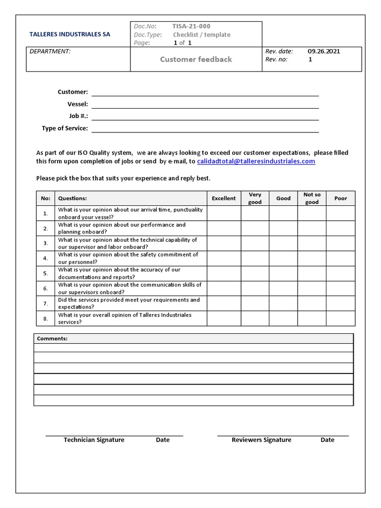 TALLERES Customer Feedback Form DRAFT 1 PDF