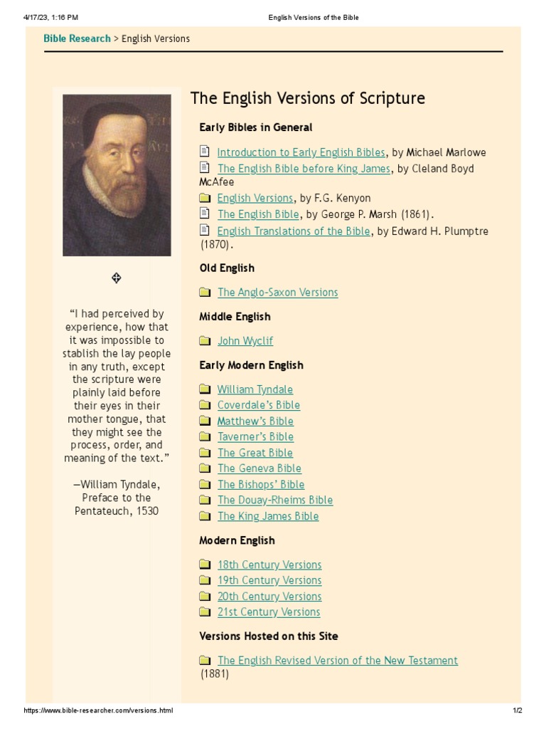 English Bible Versions Overview | PDF | Bible | Bible Translations Into ...