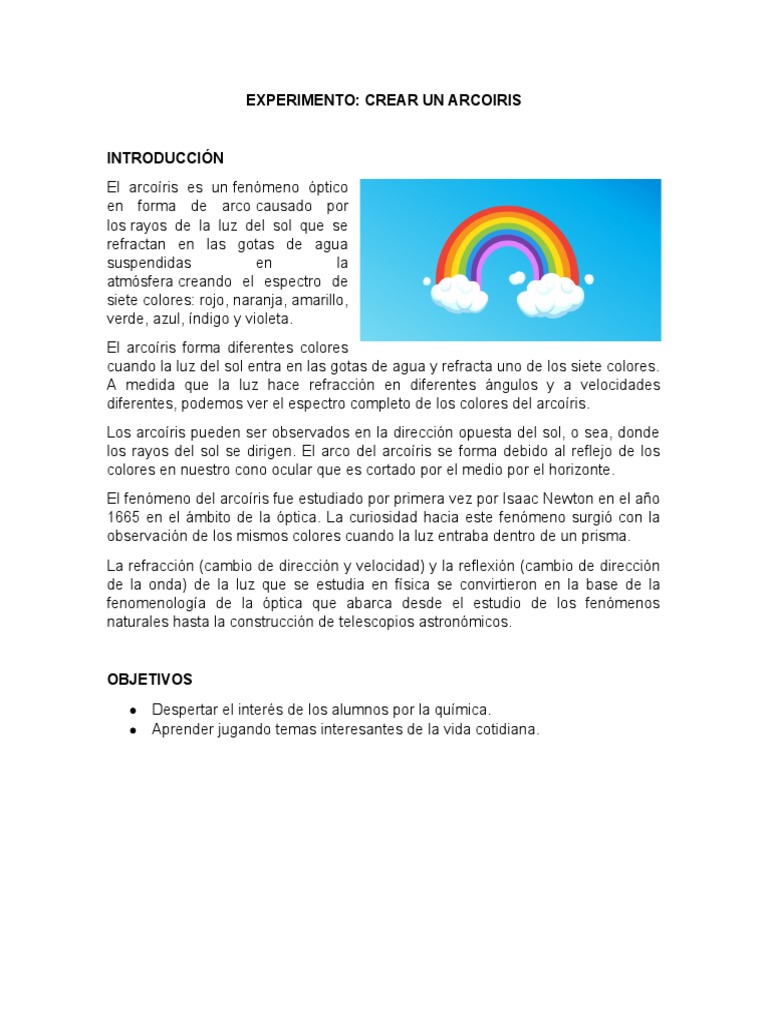 Experimento de Arcoíris para Niños | PDF | Arco iris | Color