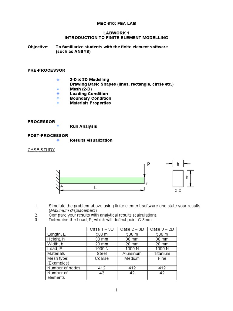 FEA Lab: Finite Element Analysis Cases | PDF | Deformation (Engineering ...