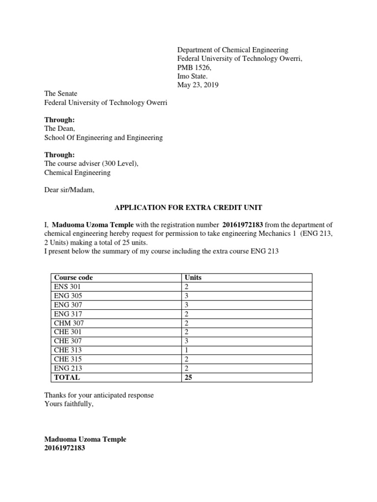 Request for Extra Credit Unit | PDF