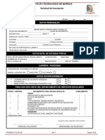 Datos Personales: Instituto Tecnológico de Morelia Solicitud de Inscripción