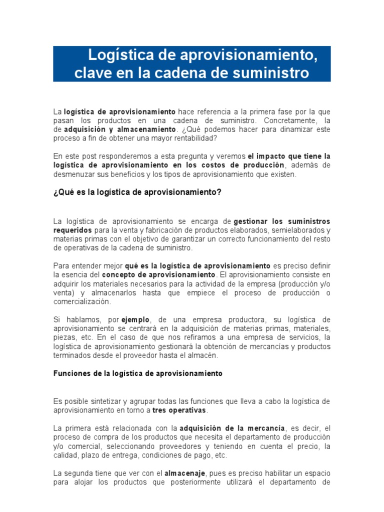 Logística de Aprovisionamiento Eficiente | PDF | Logística | Obtención