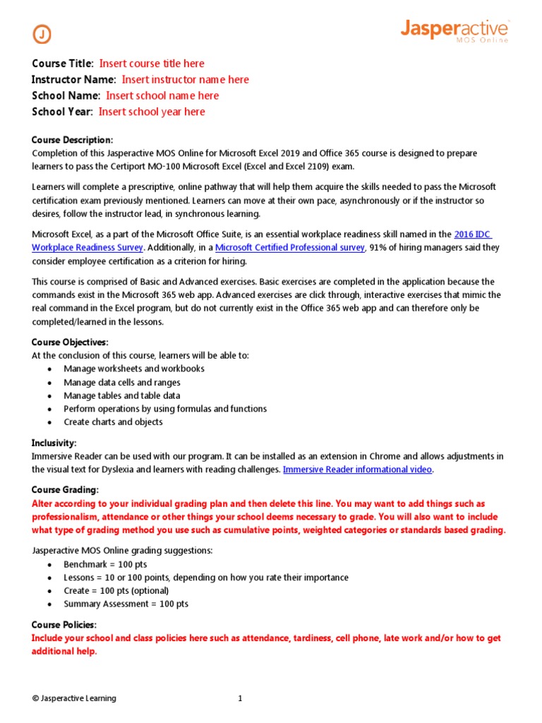 Excel Online Syllabus Pdf Microsoft Excel Function Mathematics