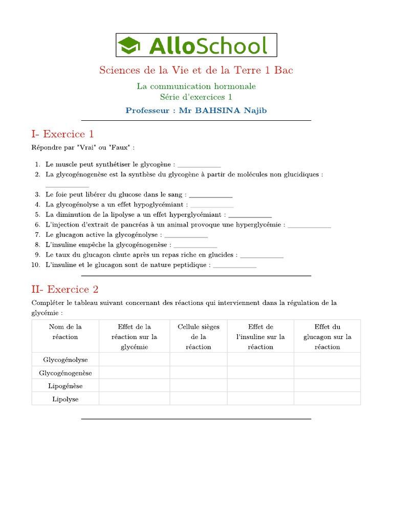 La Communication Hormonale Serie D Exercices 1 2 | PDF