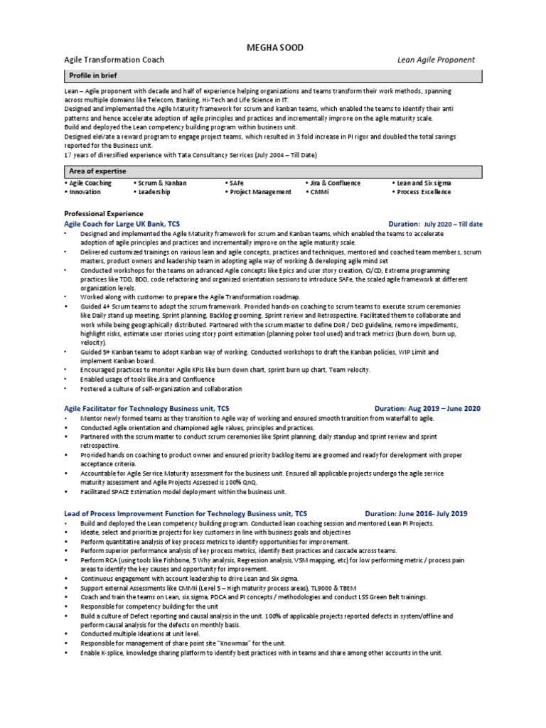 Megha Sood HCL Agile Coach Resume - 1681912059