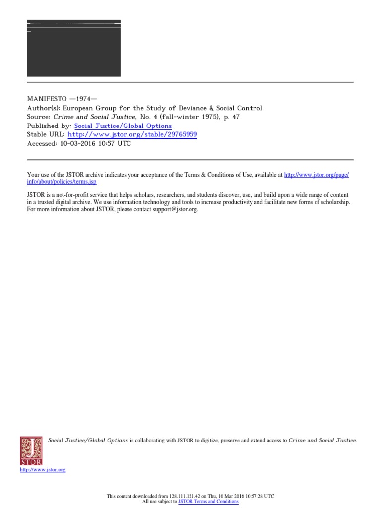 Manifesto 1974 European Group | PDF | Deviance (Sociology) | Criminology