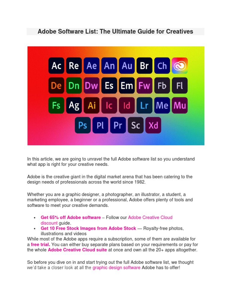Adobe Software List The Ultimate Guide For Creatives Adobe Creative