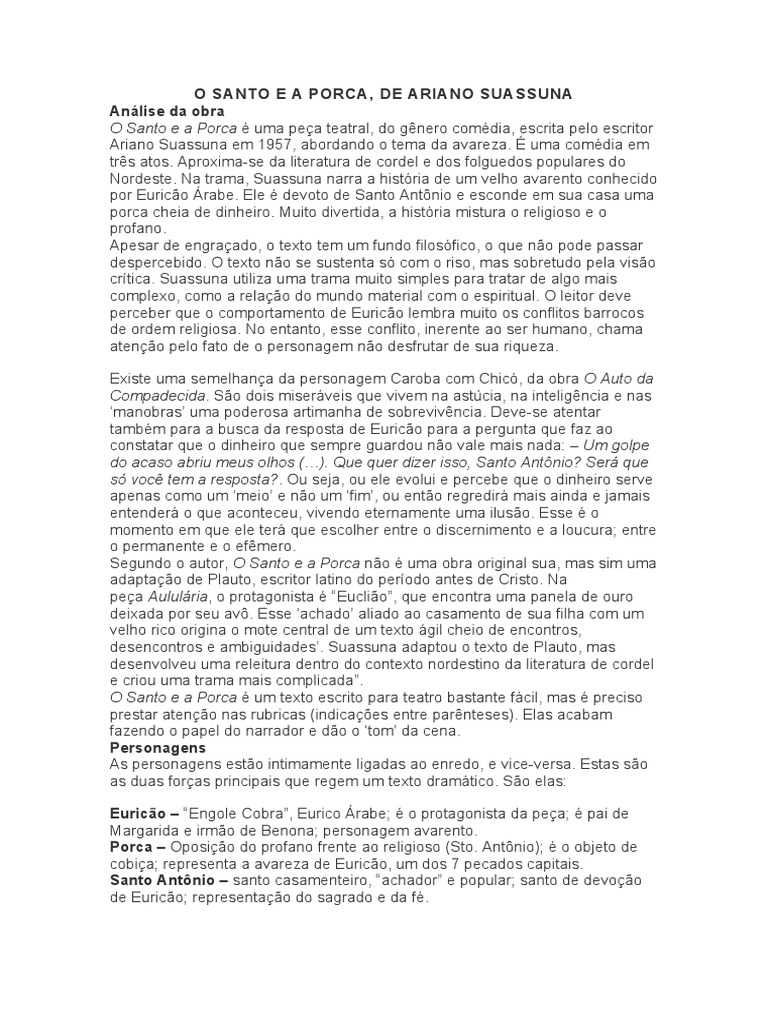 O Santo e A Porca - Resumo | PDF | Tempo | Dinheiro