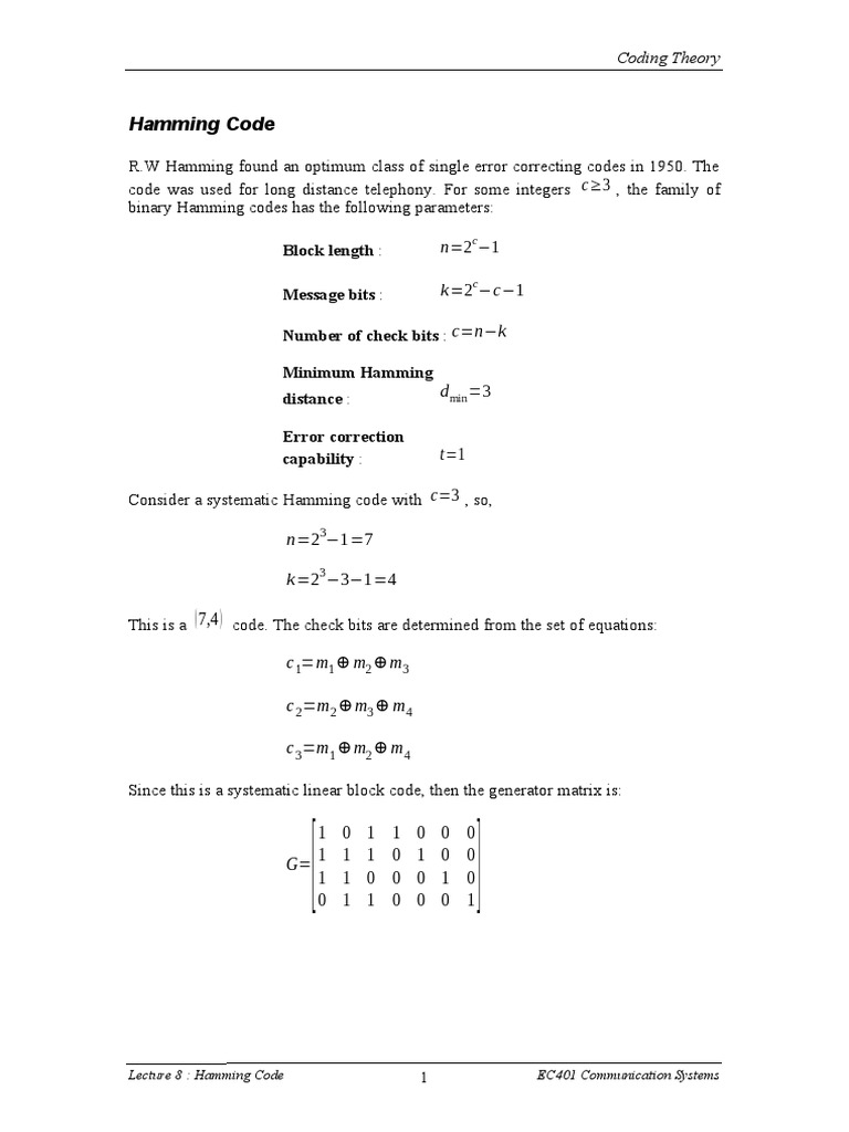 Hamming Code: Error Correction Basics | PDF | Telecommunications ...