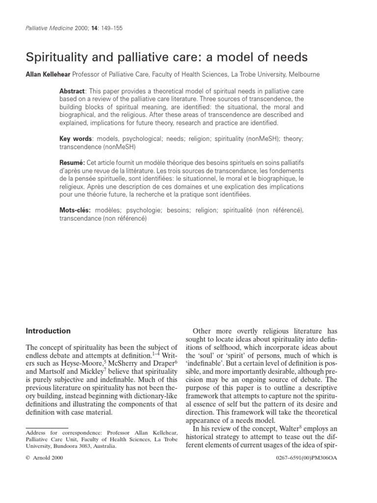 Spirituality and Palliative Care A Model of Needs | PDF | Spirituality ...