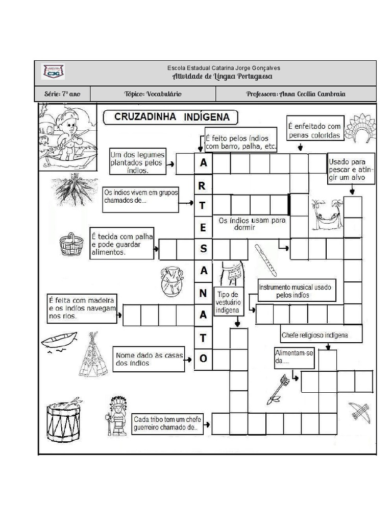 Cruzadinha de Português - 7º Ano | PDF
