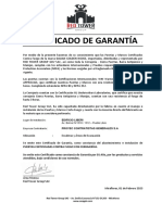 Certificado de Garantía: Lugar de Instalación