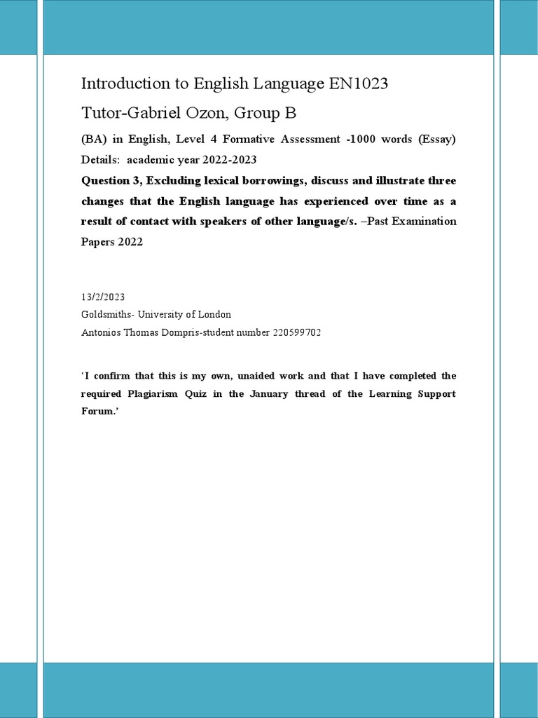 Introduction To English Language Formal Essay 2 COMPLETE | PDF ...