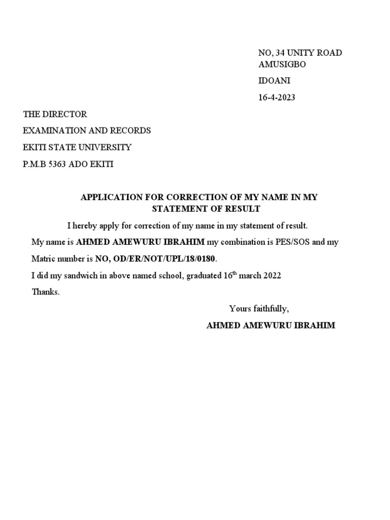 Name Correction Application for Result | PDF
