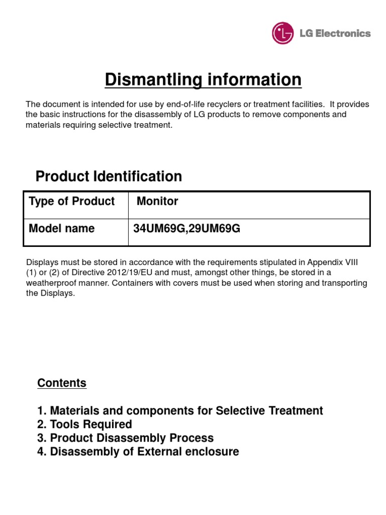 Disassembly Guide for LG 34UM69G Monitor | PDF | Printed Circuit Board ...