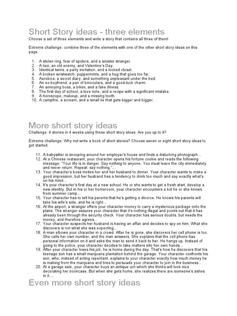 Short Story Ideas Pdf