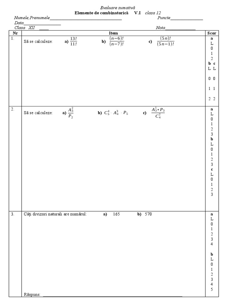 Cl. 12, Elemente de Combinatorica, 37 P | PDF