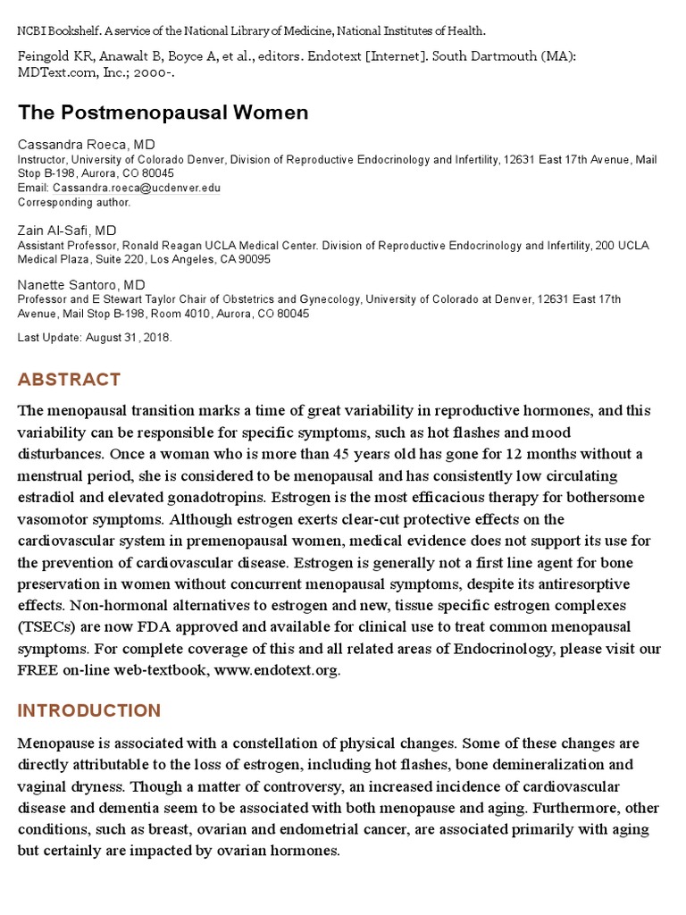 The Postmenopausal Women Endotext NCBI Bookshelf PDF