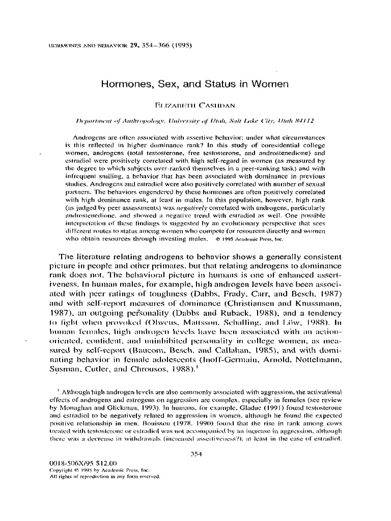 Hormones, Sex, and Status in Women | PDF