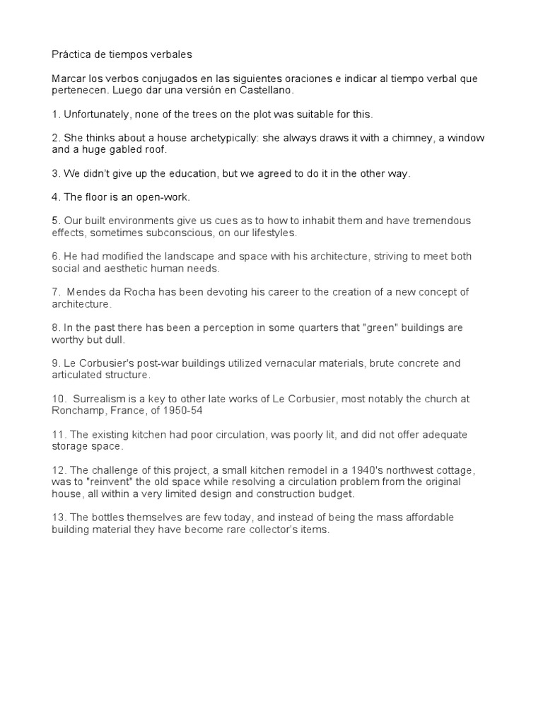 Analysis of Verb Tenses and Spanish Translations in a Passage about