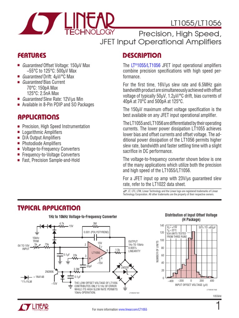 Features Description LT1055/LT1056 Precision, High Speed, JFET Input