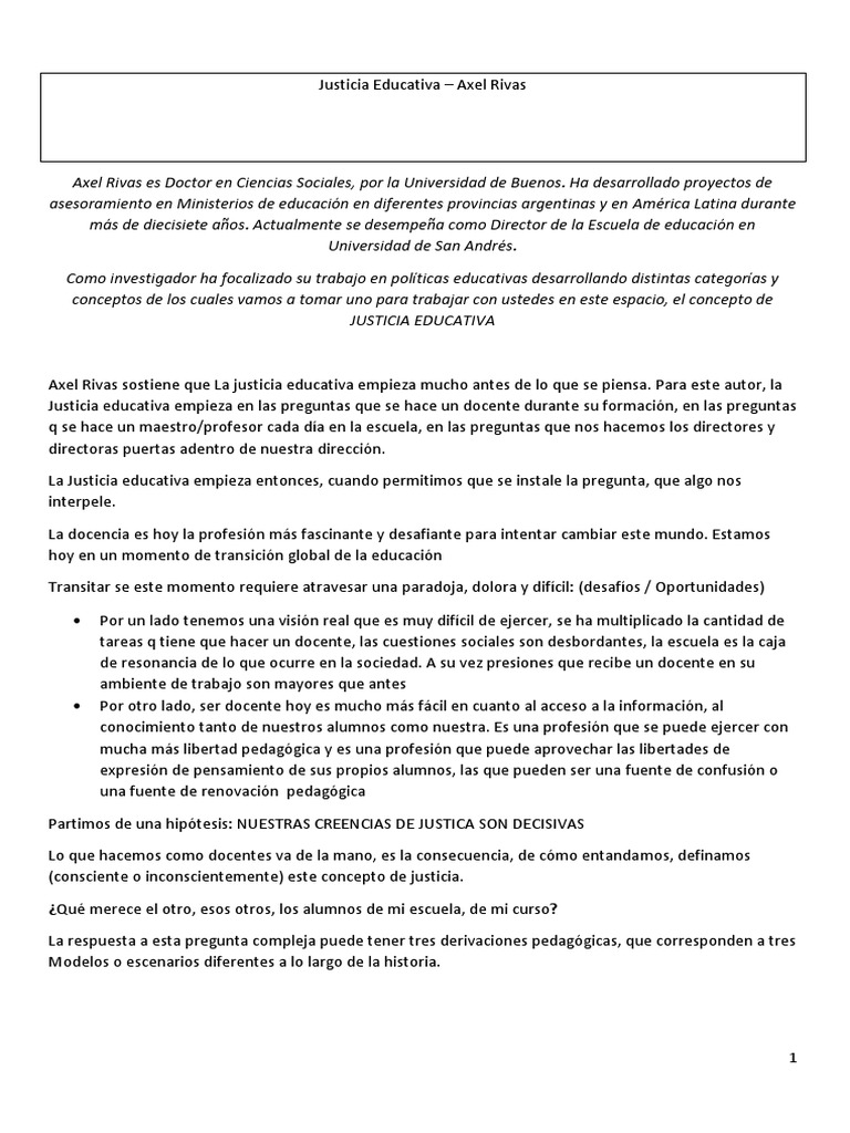 Justicia Educativa según Axel Rivas | PDF | Enseñando | Inclusión ...