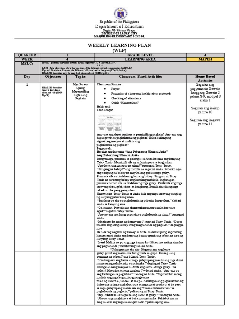 Weekly Learning Plan (WLP) Department of Education PDF