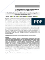 Artículo Percepción de La Paz y Justicia Social y Satisfacción Laboral en Docentes de Lima Metropolitana