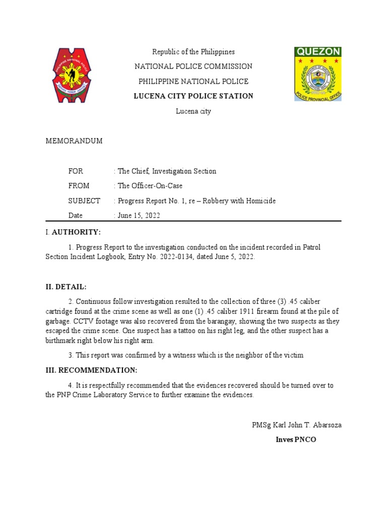 Progress Report: Robbery with Homicide | PDF | Social Science