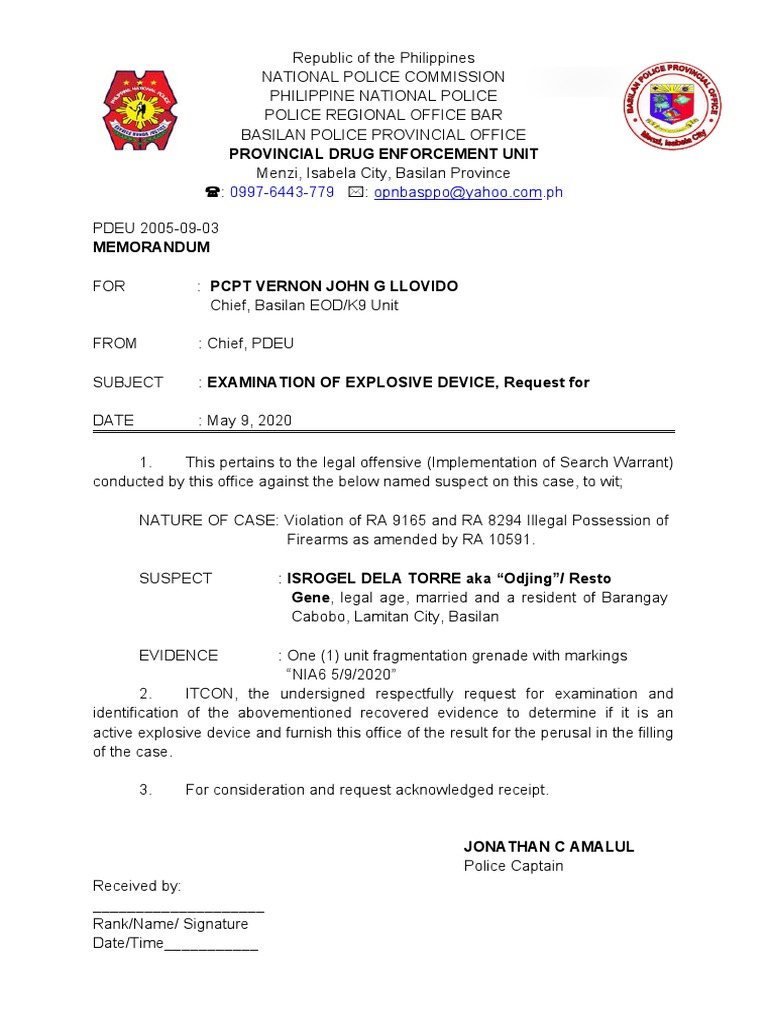 EOD Examination Request Memorandum | PDF