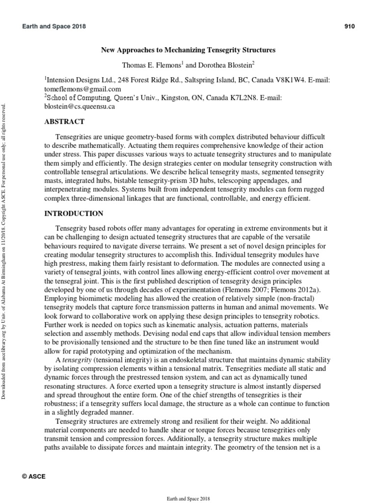 2018, New Approaches To Mechanizing Tensegrity Structures | PDF | Force