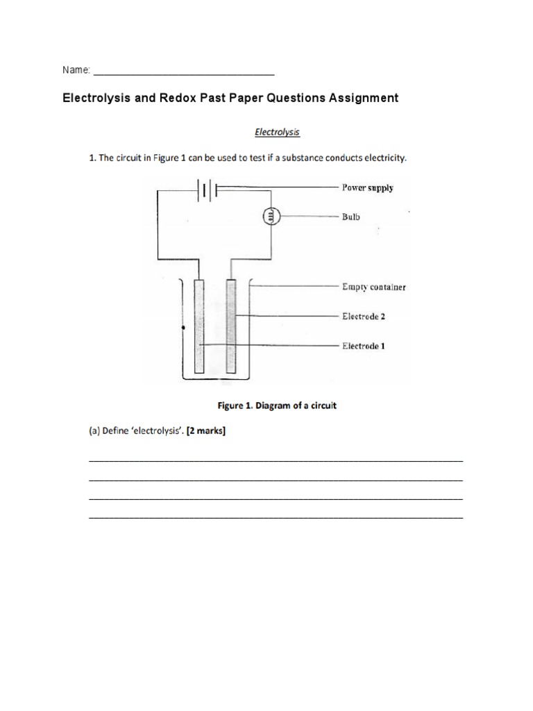 Rachael Brown Electrolysis and Redox Past Paper Questions Assignment
