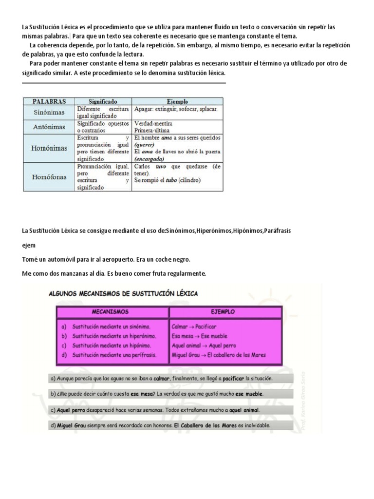 Sustitución Léxica y Pronominal en Textos | PDF | Artes del Lenguaje y ...