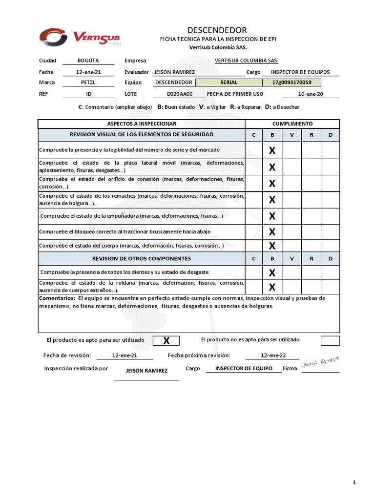 Inspeccion Descendedor | PDF