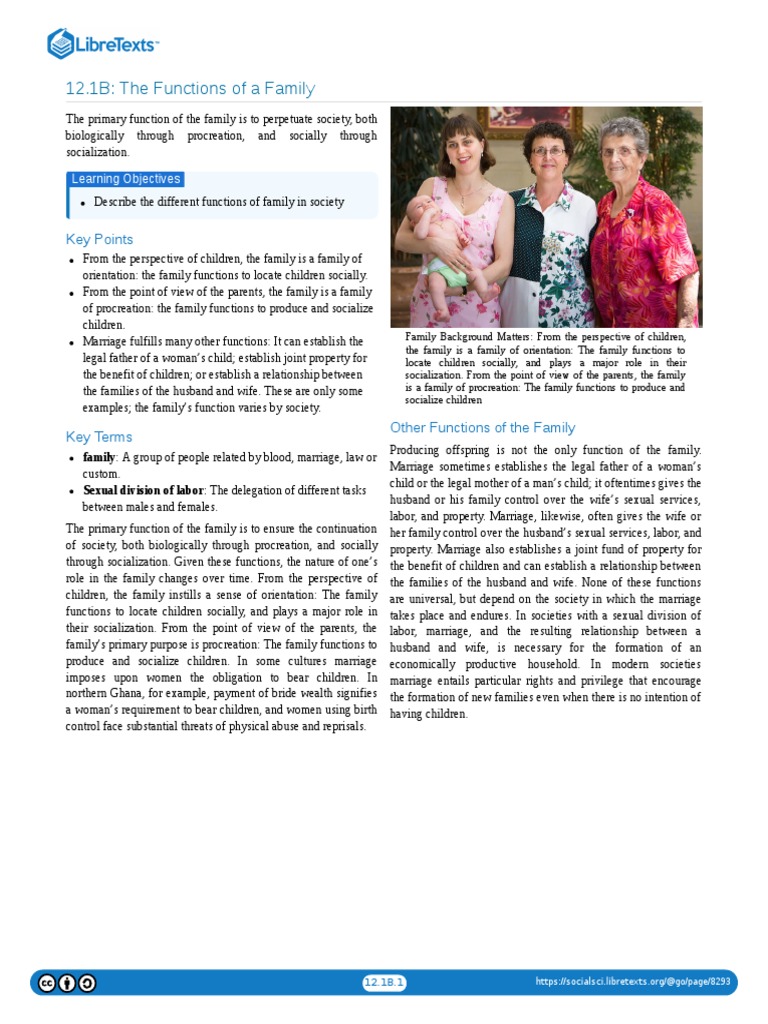 12.1B: The Functions of A Family: Key Points | PDF | Family | Marriage